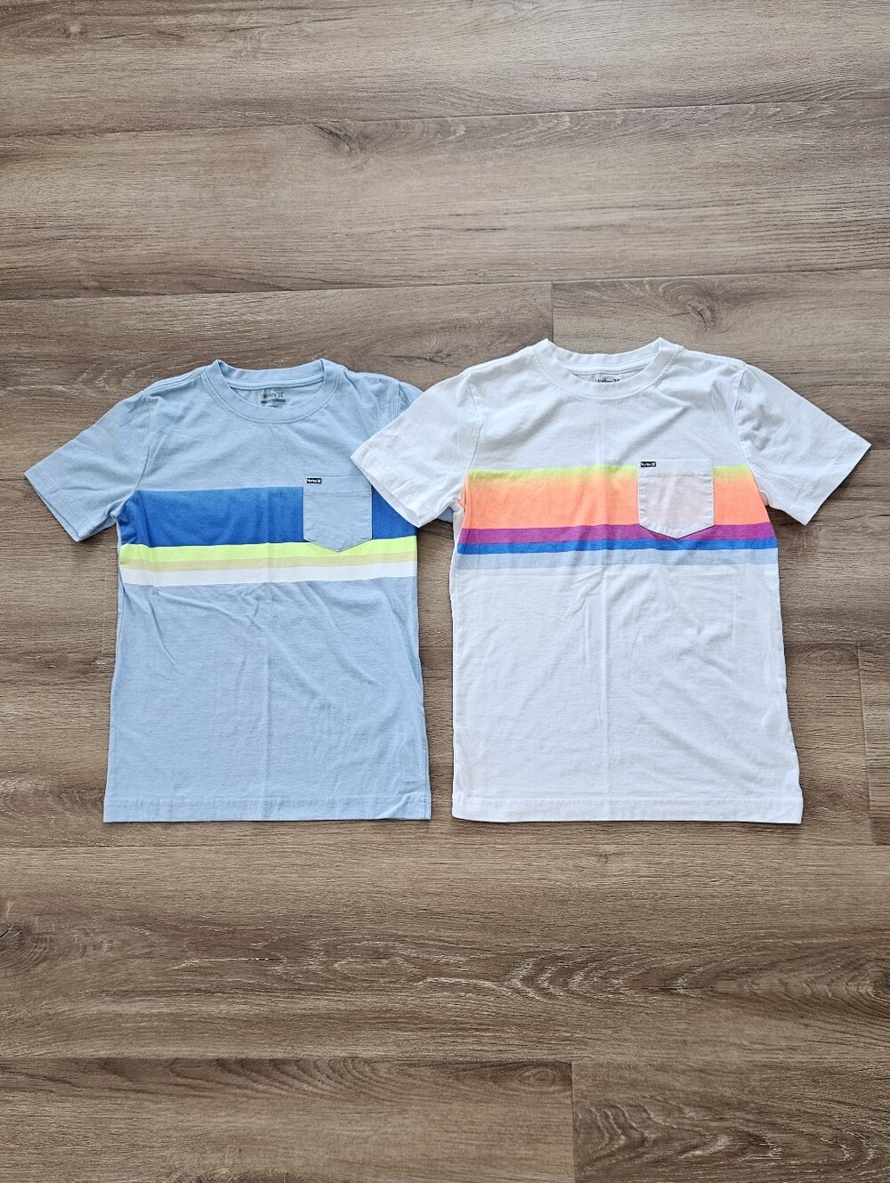 Hurley Kids Short Sleeve Tee Light Blue and White Stripes Size M - Set Of 2